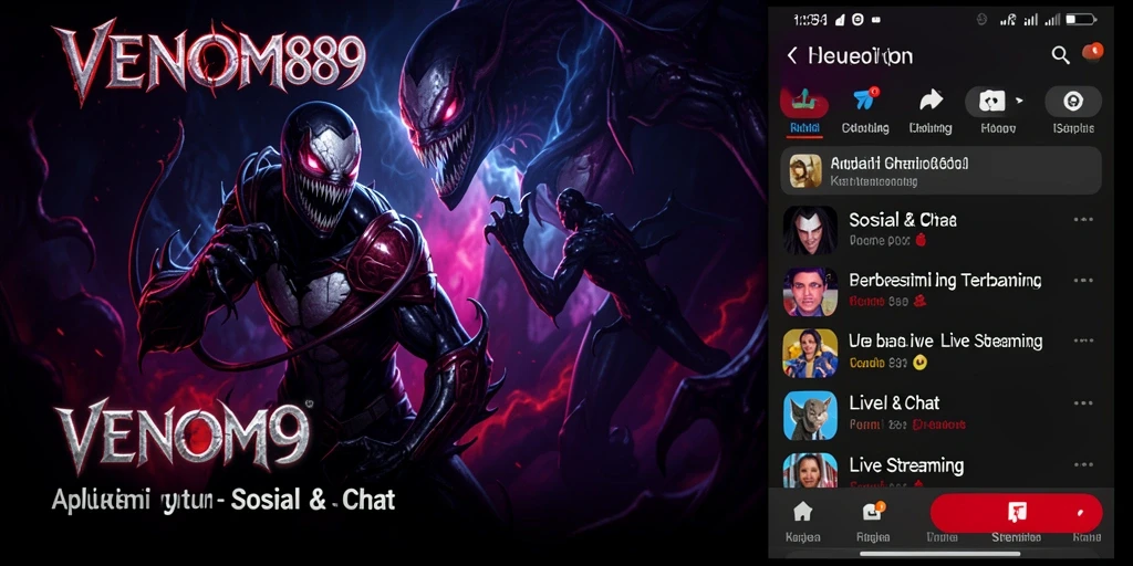 Antarmuka VENOM889 saat live streaming dengan fitur chat yang aktif.