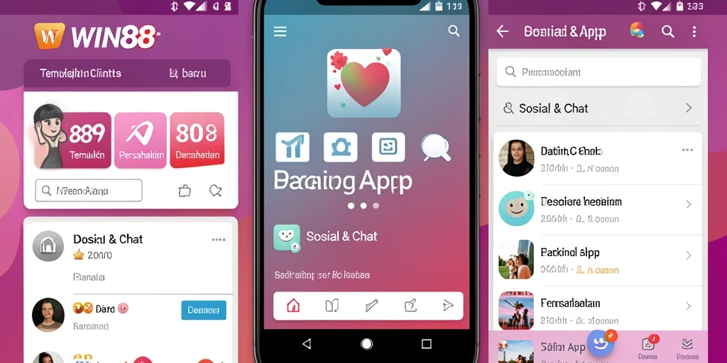 Screenshot utama WIN88 menampilkan antarmuka modern aplikasi Dating App.
