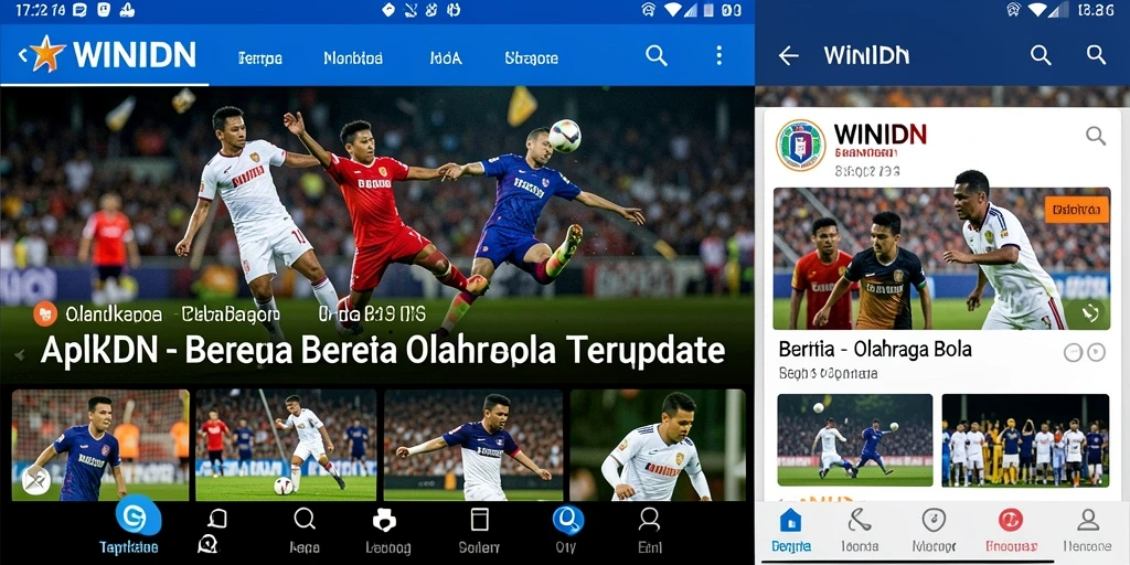 Tampilan antarmuka aplikasi WINIDN untuk berita Olahraga Bola.